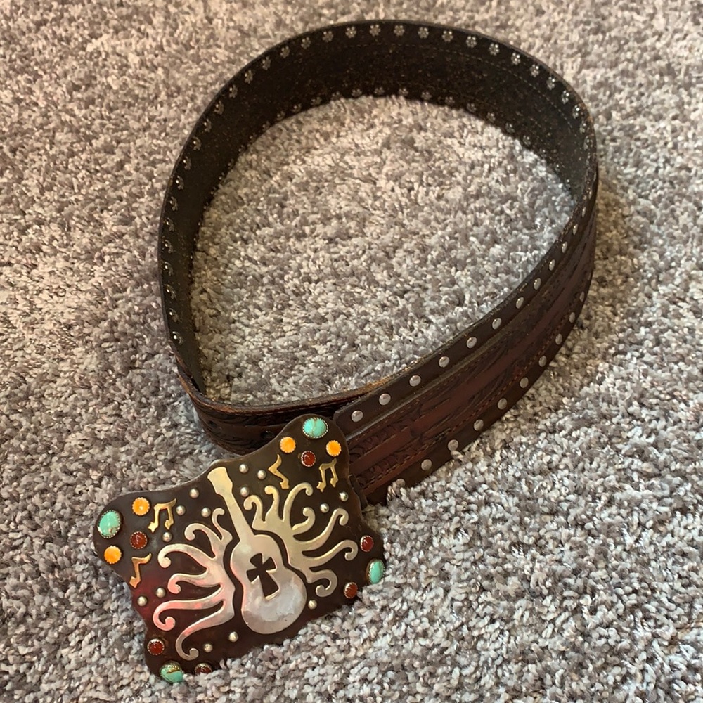 Leather belt and belt buckle